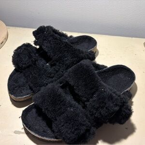 Birkenstock Black Shearling Sandals